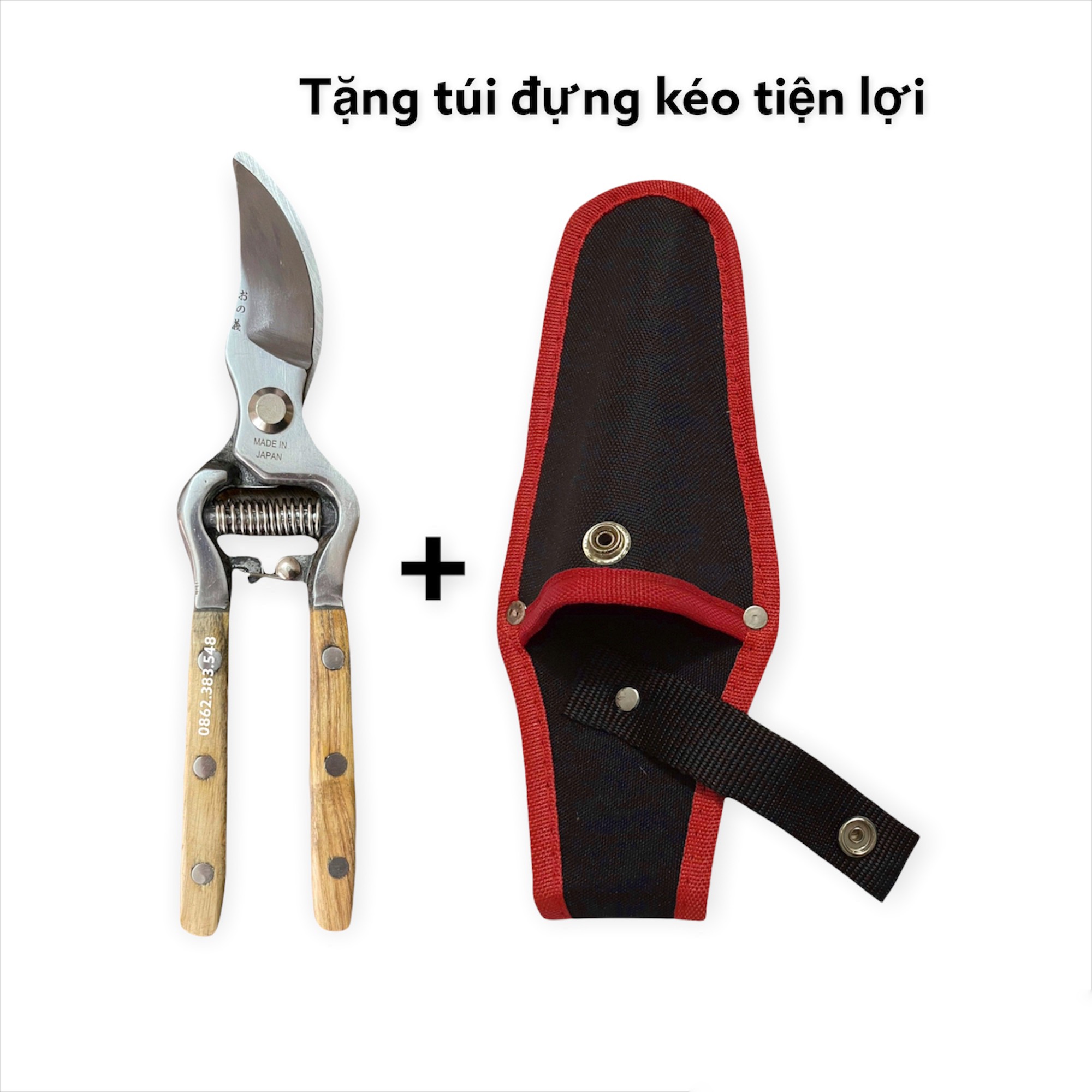 (TẶNG TÚI ĐỰNG TIỆN LỢI + LÒ XO) Kéo nội địa Nhật cán ốp gỗ, kéo cắt cành tỉa cành cây cảnh bonsai