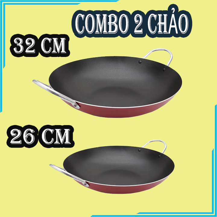 [TRỌN BỘ 2 CHẢO] Combo 2 chảo chống dính 2 quai KYOFA 32 cm và 26 cm dùng chiên xào, nấu bếp thêm tiện lợi/ Chảo Hợp Kim Nhôm Chất Lượng Cao, Chống Dính và Khả Năng Chịu Nhiệt Cao