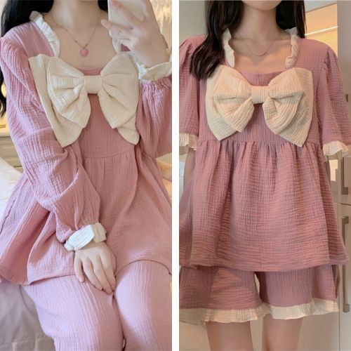 Set bộ xô mặc nhà phối nơ to tay dài quảng châu