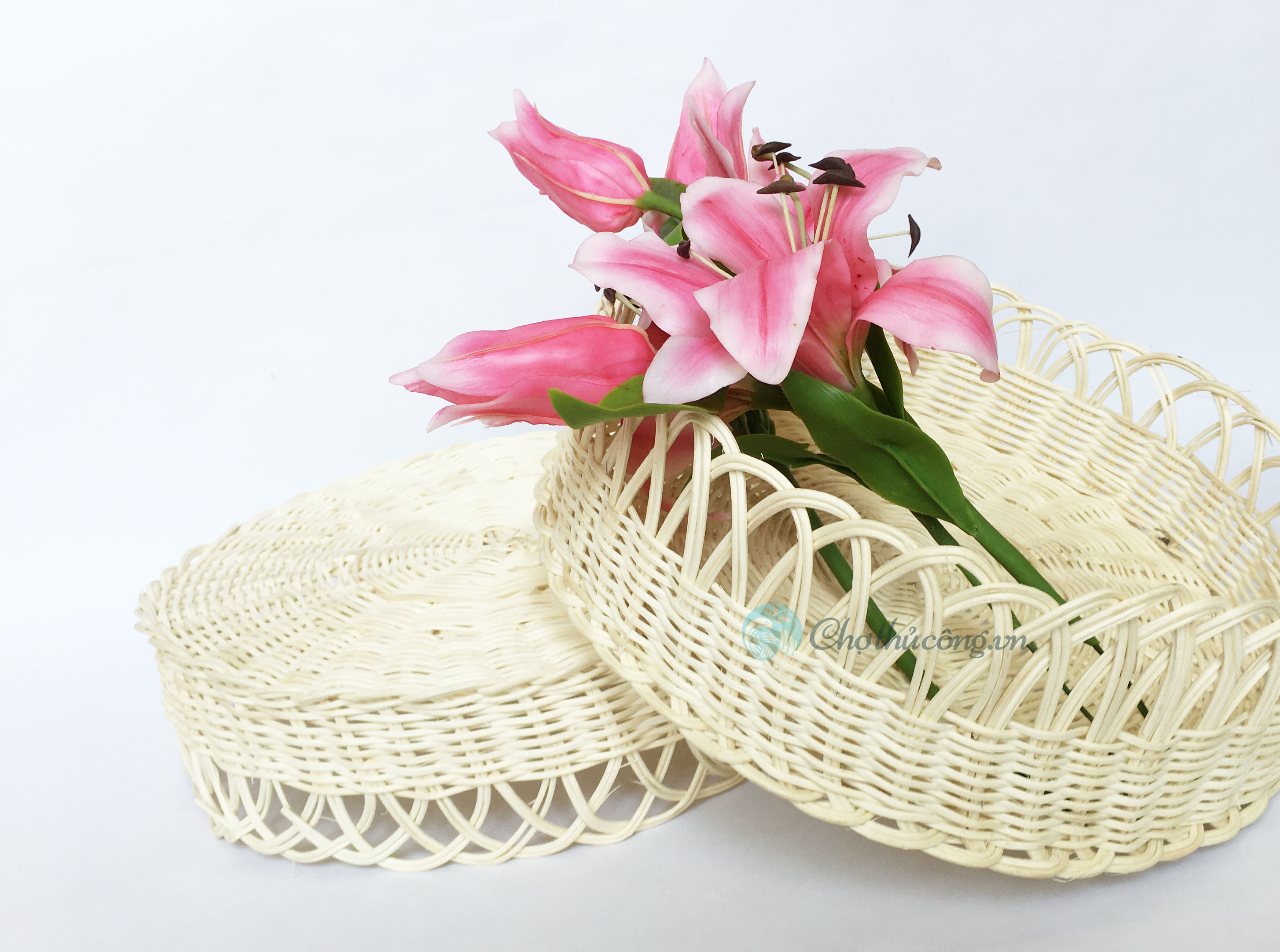 Khay mây đan bằng mây tự nhiên Khay tròn KT D30xH6cm đựng đồ decor trang trí bằng mây