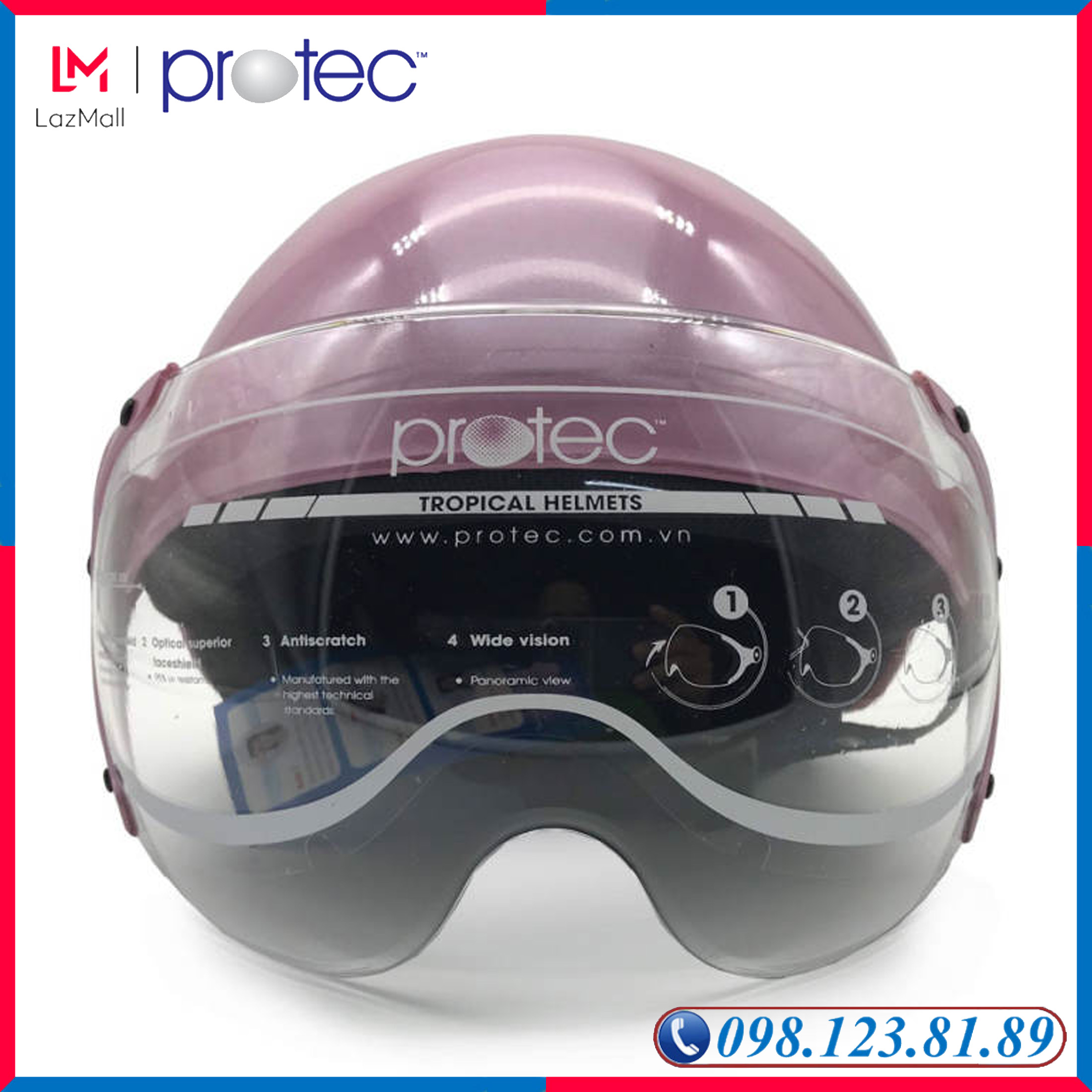 Mũ Bảo Hiểm 1/2 Đầu Có Kính Protec Hiway Hồng Nhạt Size L Trẻ Trung, An Toàn, Thoáng Nhẹ - PROTEC HELMET