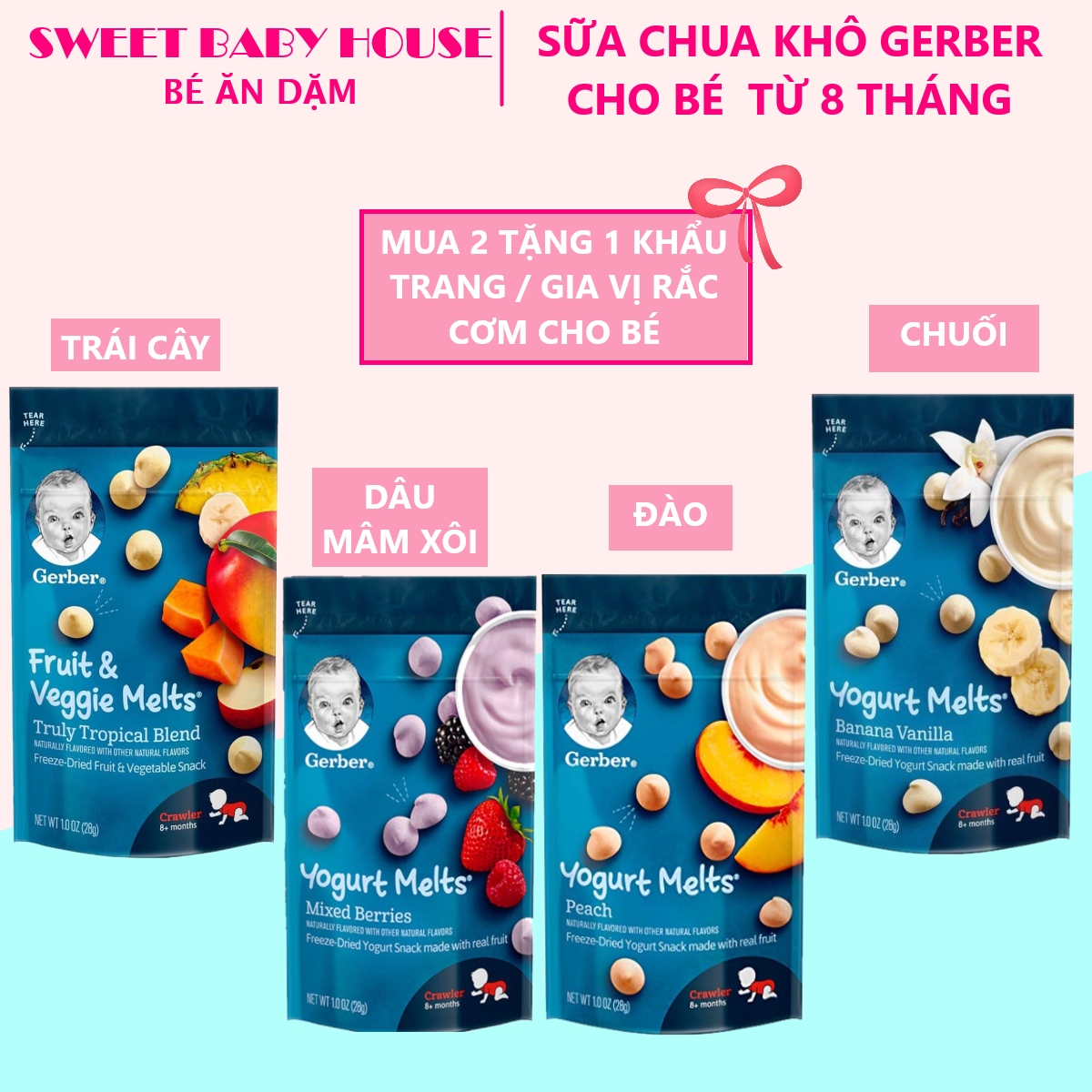 Sữa chua khô Gerber vị Đào - Sữa chua khô cho bé ăn dặm. Date 6/2022