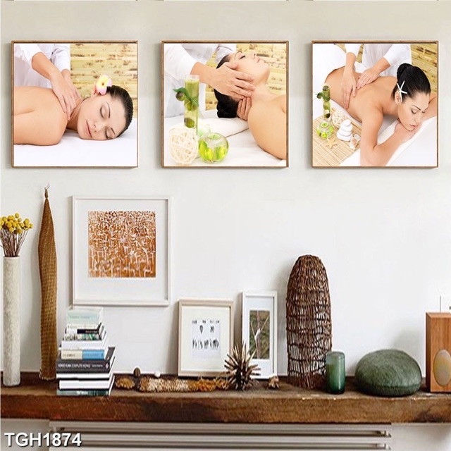 Tranh treo tường Spa, thẩm mỹ, tranh tráng gương có khung treo, tặng kèm đinh treo