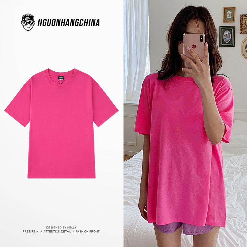 Áo phông Nelly Heybig tay ngắn basic trơn màu hồng đậm chất cotton 100%