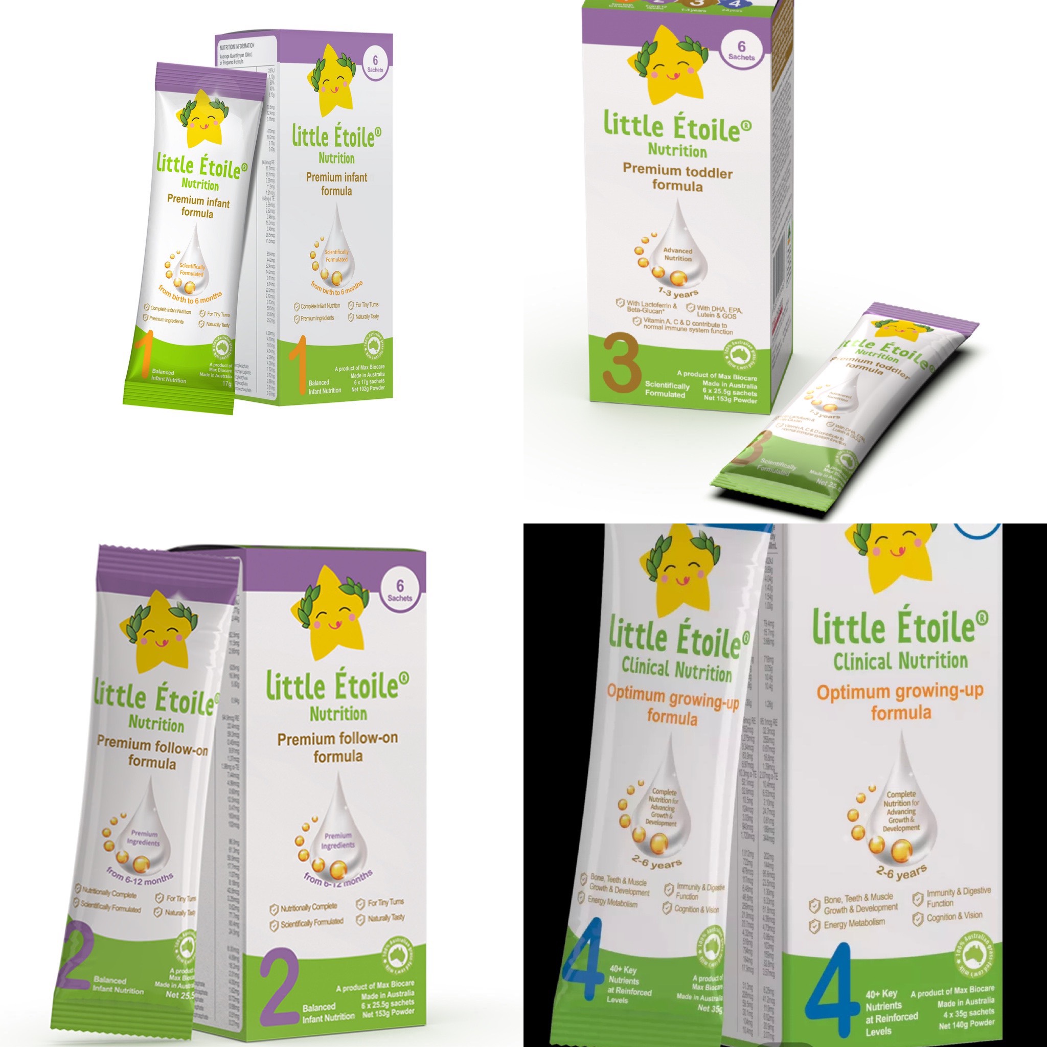 Sữa bột ngôi sao nhỏ Little Étoile số 1 -2-3-4 dạng gói 17gr và 25,5gr,35gr -Úc