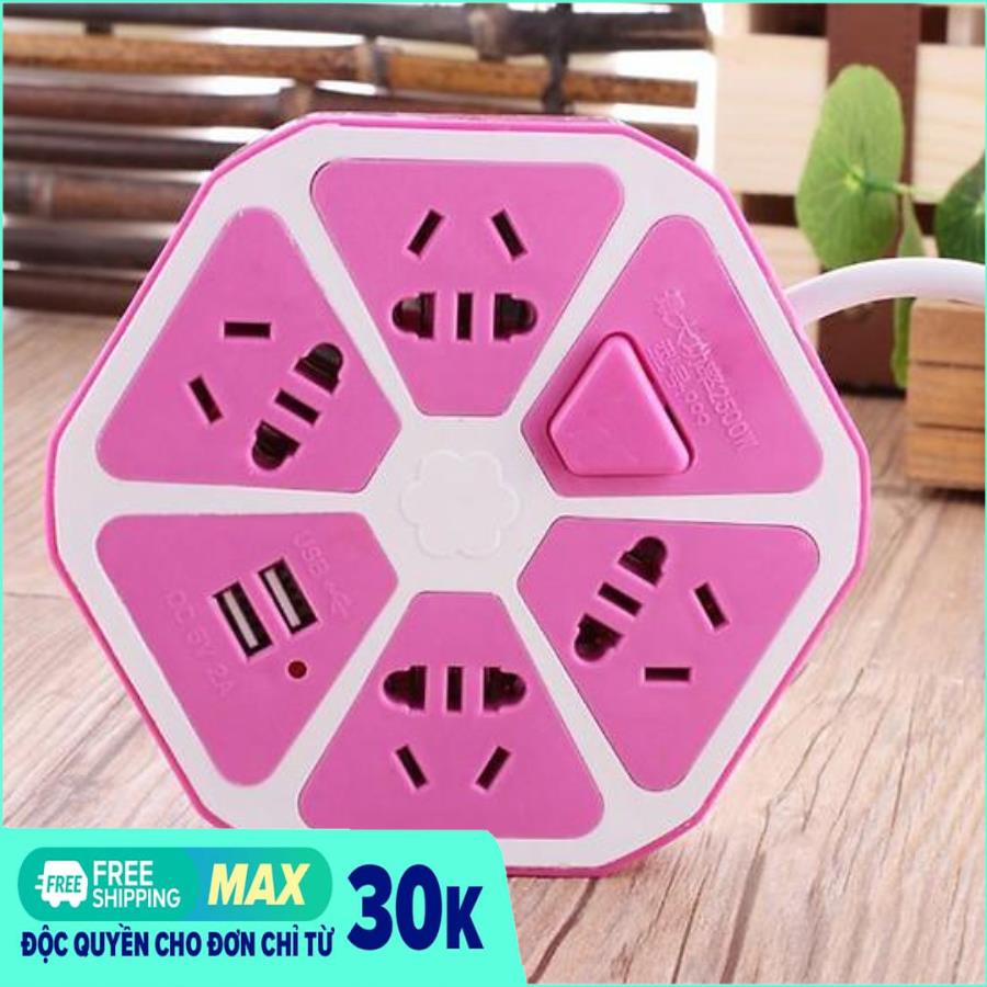 Ổ Cắm Điện Hình Trái Cam Có Cổng Usb Cao Cấp,  Ổ cắm điện kiêm sạc điện thoại (5 phích cắm, 2 cổng USB)-Màu Ngẫu Nhiên