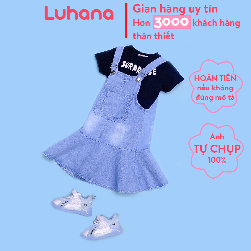 Váy bé gái bộ gồm yếm bò cho bé và áo thun đen trắng thời trang, váy yếm cho bé vô cùng mềm mịn Luhana - GS01