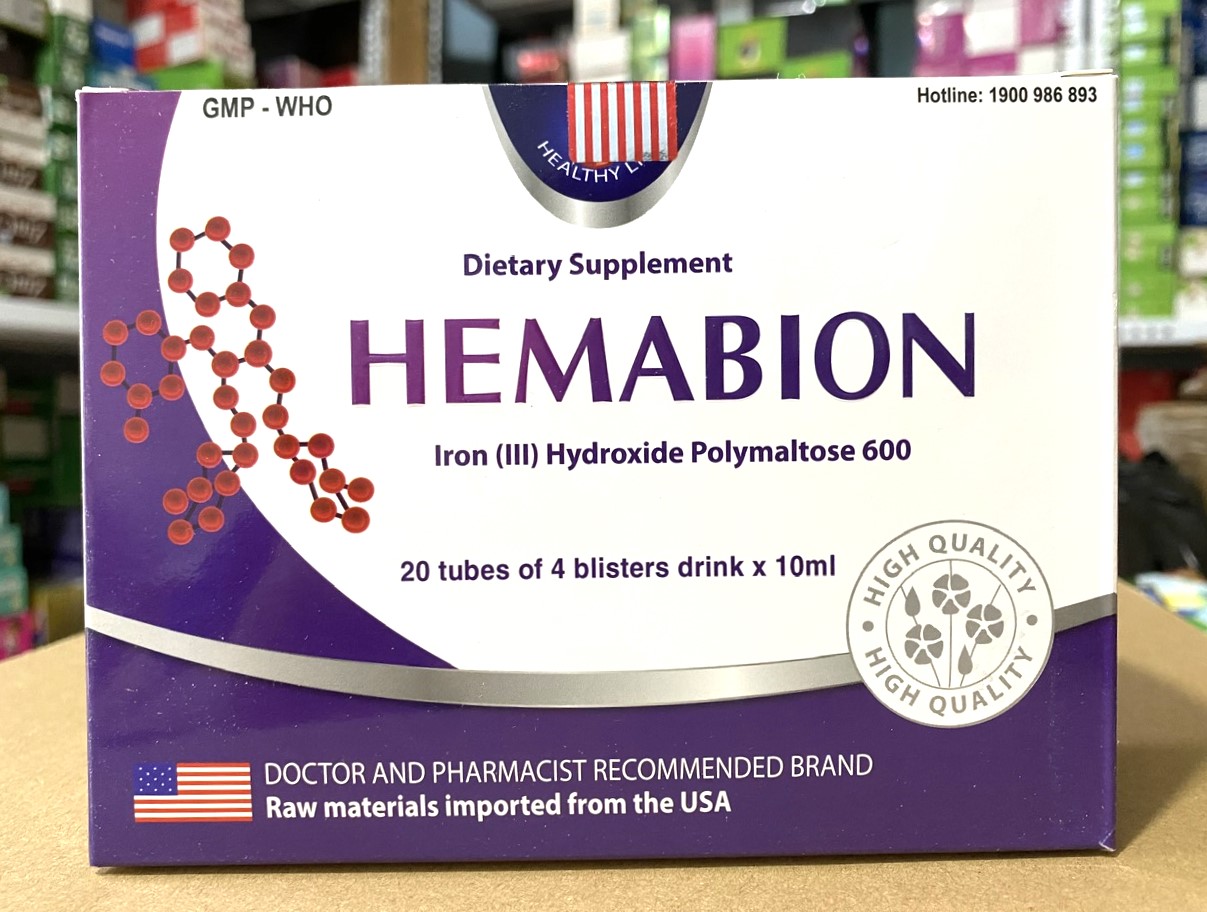 Hemabion bổ sung sắt hiệu quả chính hãng hộp 20 ống de