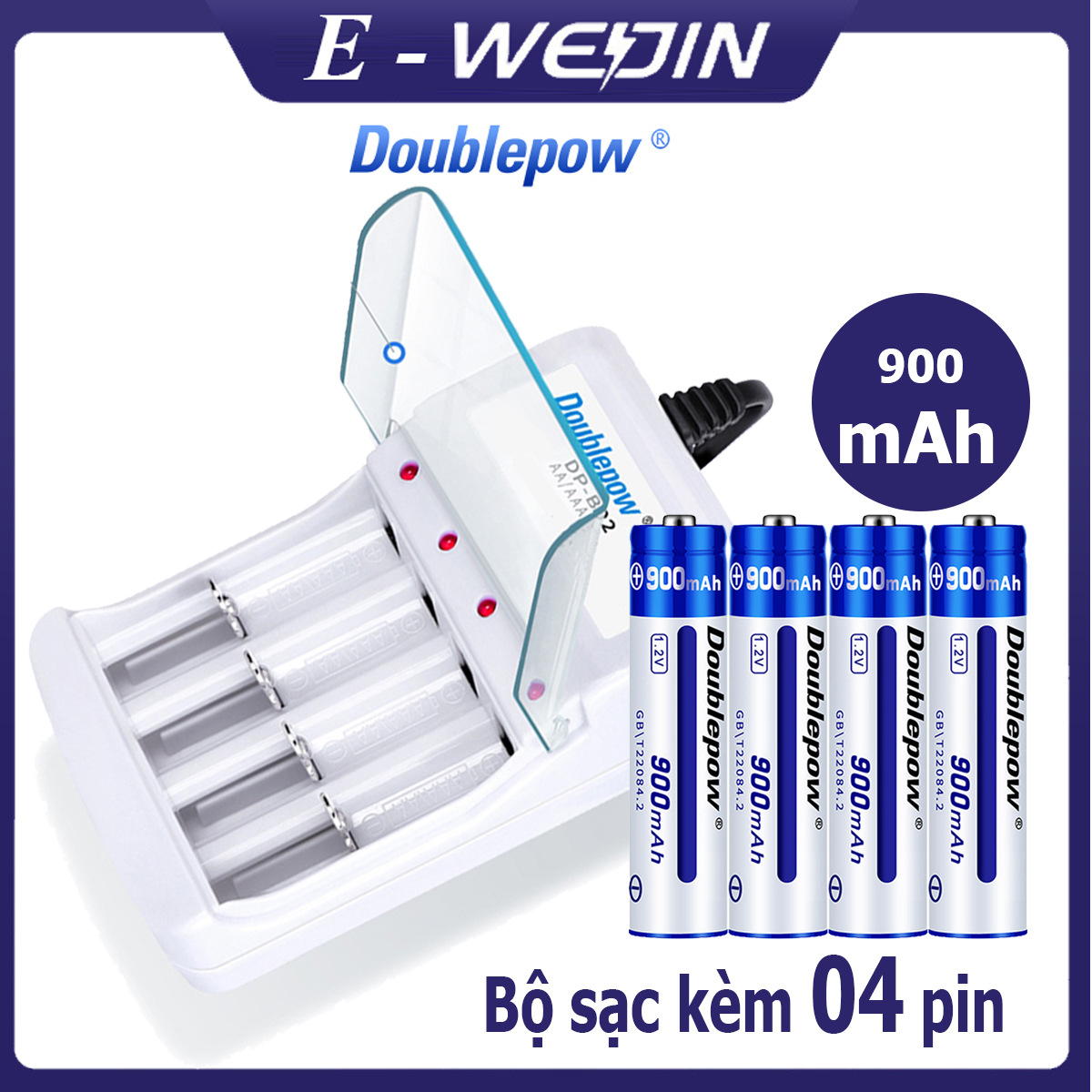 Bộ sạc pin tiểu aa/aaa dp-b02 và 4 viên pin aaa 900mah doublepow