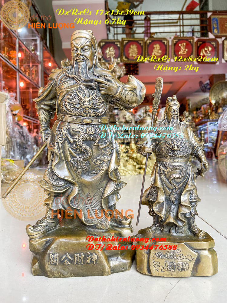 Tượng quan công - quan vân trường dáng đứng cầm đao mặc áo rồng bằng đồng nguyên chất - tượng đồng trang trí phòng khách