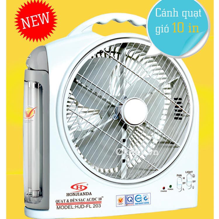 Quạt tích điện kết hợp đèn Honda HJD-FL203/ Trắng 2 bình acquy