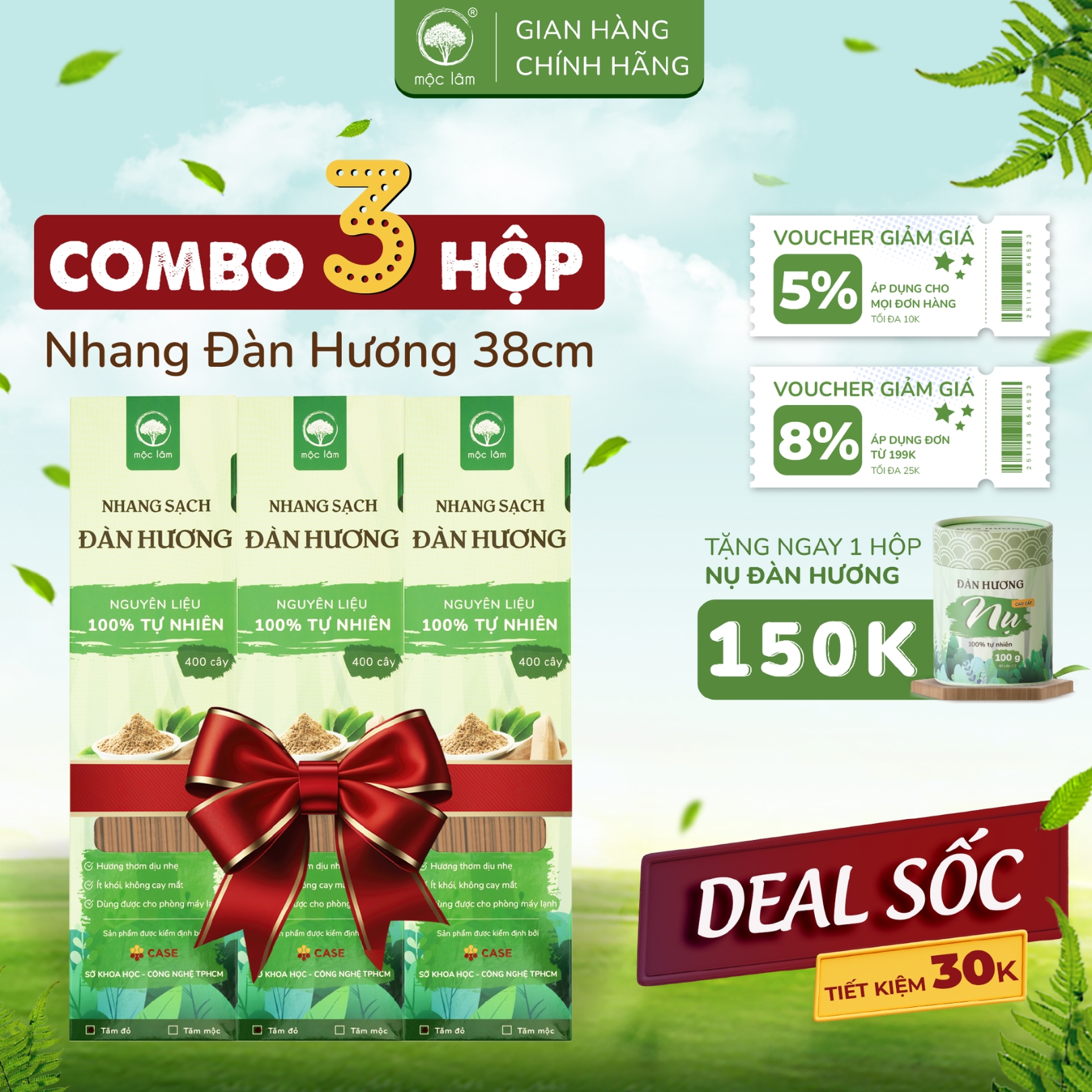 [COMBO] 3HỘP Nhang Sạch Đàn Hương 1200cây - 38cm  - TIẾT KIỆM 30K - Nhang thiên nhiên MỘC LÂM