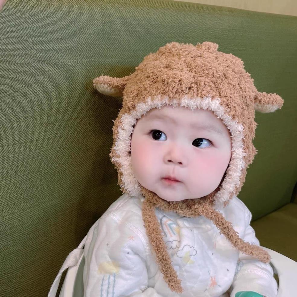 Mũ len lông cừu tai gấu cho bé Mũ len cho bé từ 4 tháng đến 3 tuổi