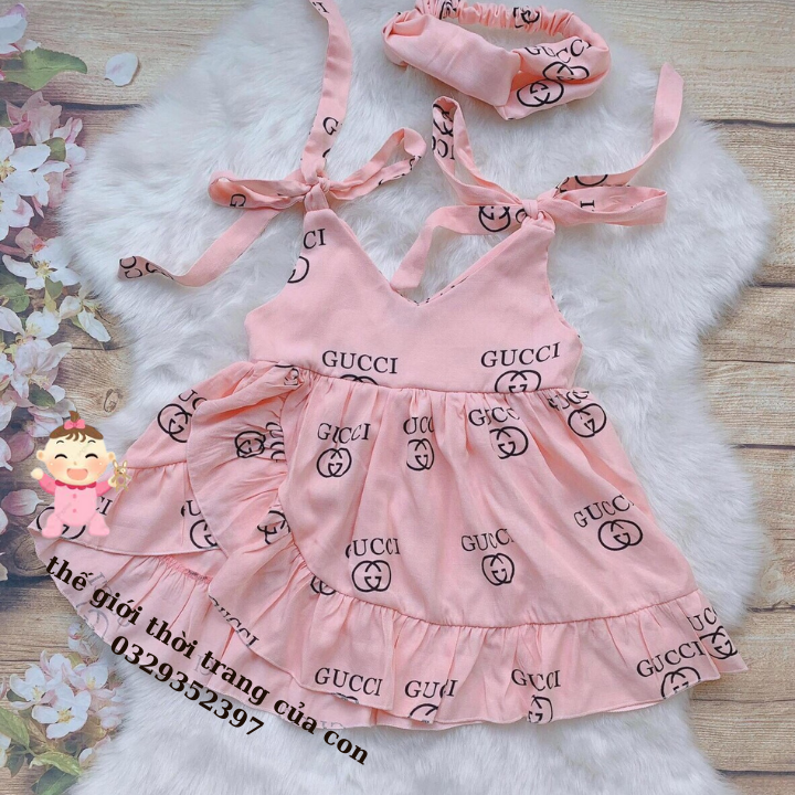 VÁY BÉ GÁI HIỆU GUCCCCI BÈO HAI DÂY NƠ TẶNG KÈM TUBAN 4-30KG