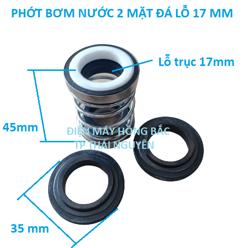 Phớt bơm tõm - bơm nước 2 mặt đá lỗ trục 17mm