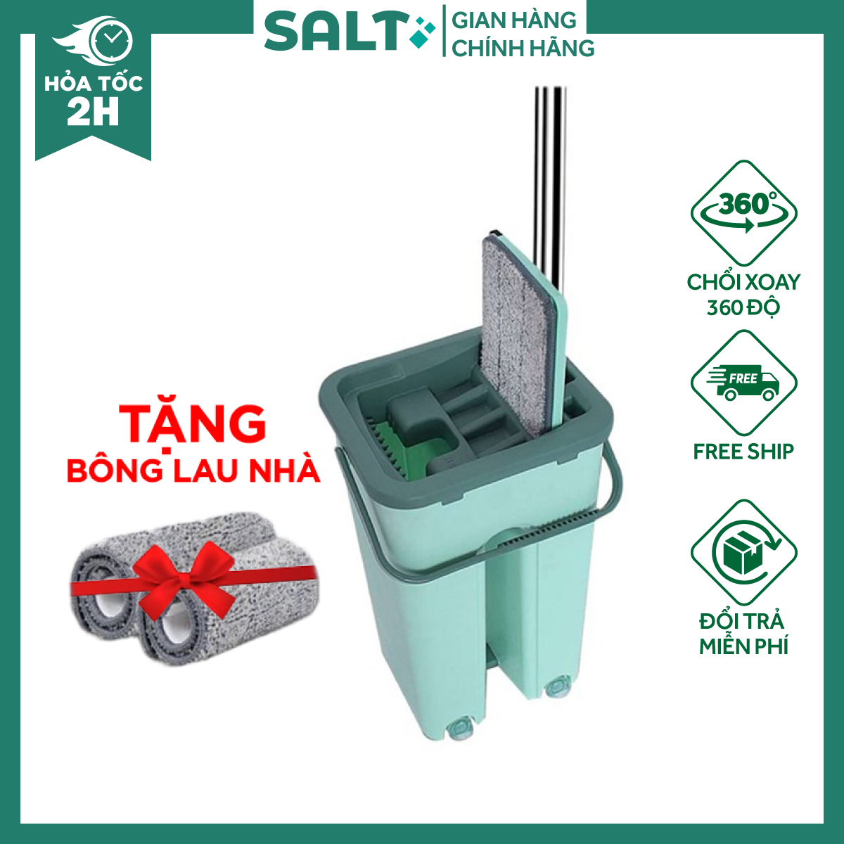 Bộ Cây Lau Nhà Tự Vắt Thông Minh Xoay 360 Độ, Bộ Chổi Lau Nhà Thông Minh Tặng Kèm Bông Lau Nhà