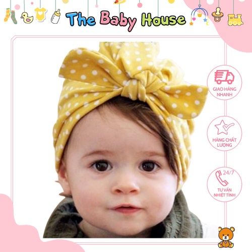 Nón Trùm Đầu Cho Bé 💛 𝐅𝐑𝐄𝐄𝐒𝐇𝐈𝐏💛 Mũ Turban Phối Nơ Họa Tiết Chấm Bi Đáng Yêu Cho Bé