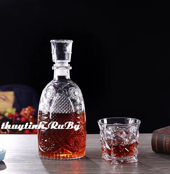 Bình Rượu Thủy Tinh Kim cương 750Ml, Bình Ngâm Rượu Sâm, Chai Đựng Rượu Kiểu, Chai Rượu Trưng Sang Đẹp, Vỏ chai rượu, Chai Chiết Rượu