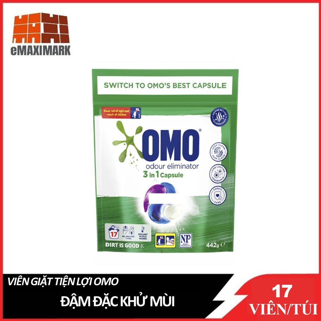 Viên Giặt 3 Trong 1 Siêu Đậm Đặc Khử Mùi Túi 17 Viên
