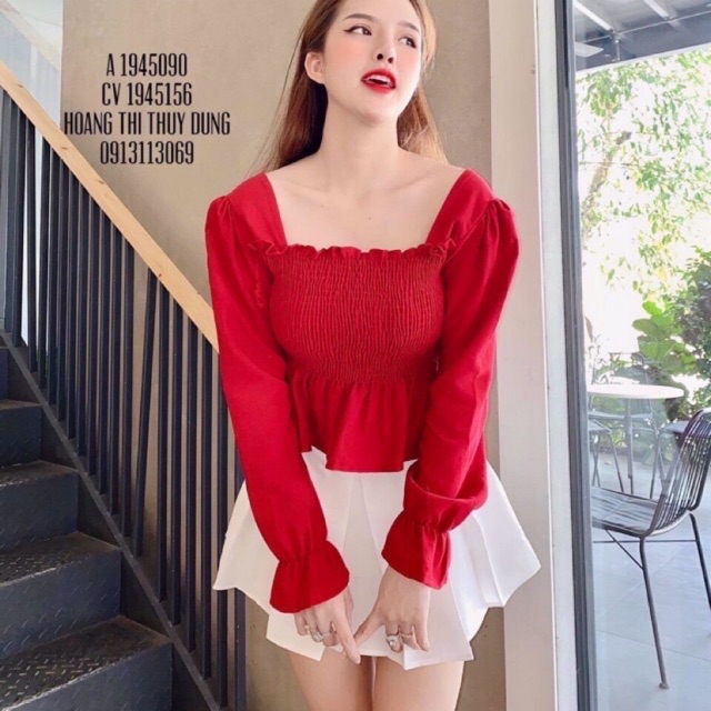 Áo nhún cổ vuông tay dài yêu 21