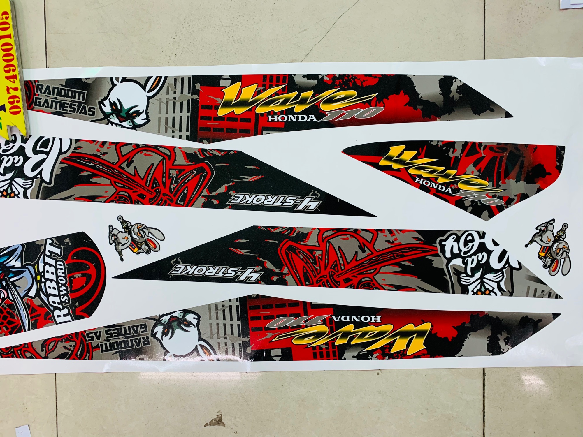 [HCM]Tem rời wave nhỏ mẫu rabbit in decal 3 lớp bóng cao cấp không bay màu