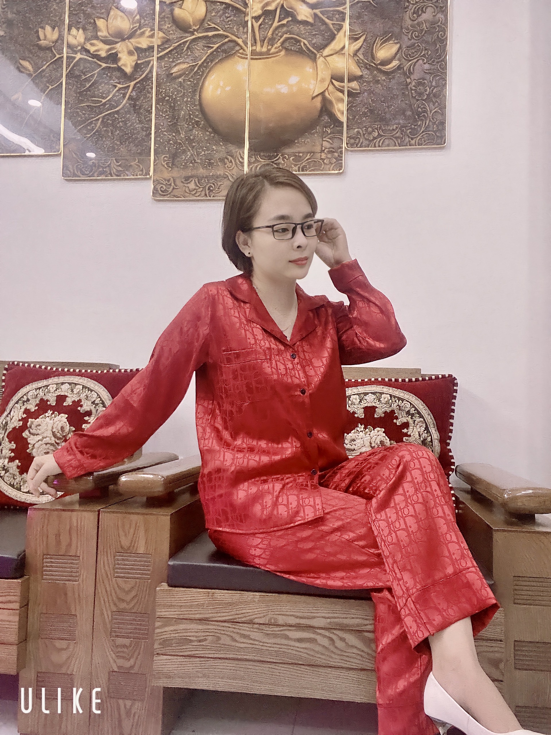 Bộ pijama mặc ở nhà - bộ lụa gấm dài tay họa tiết đẹp