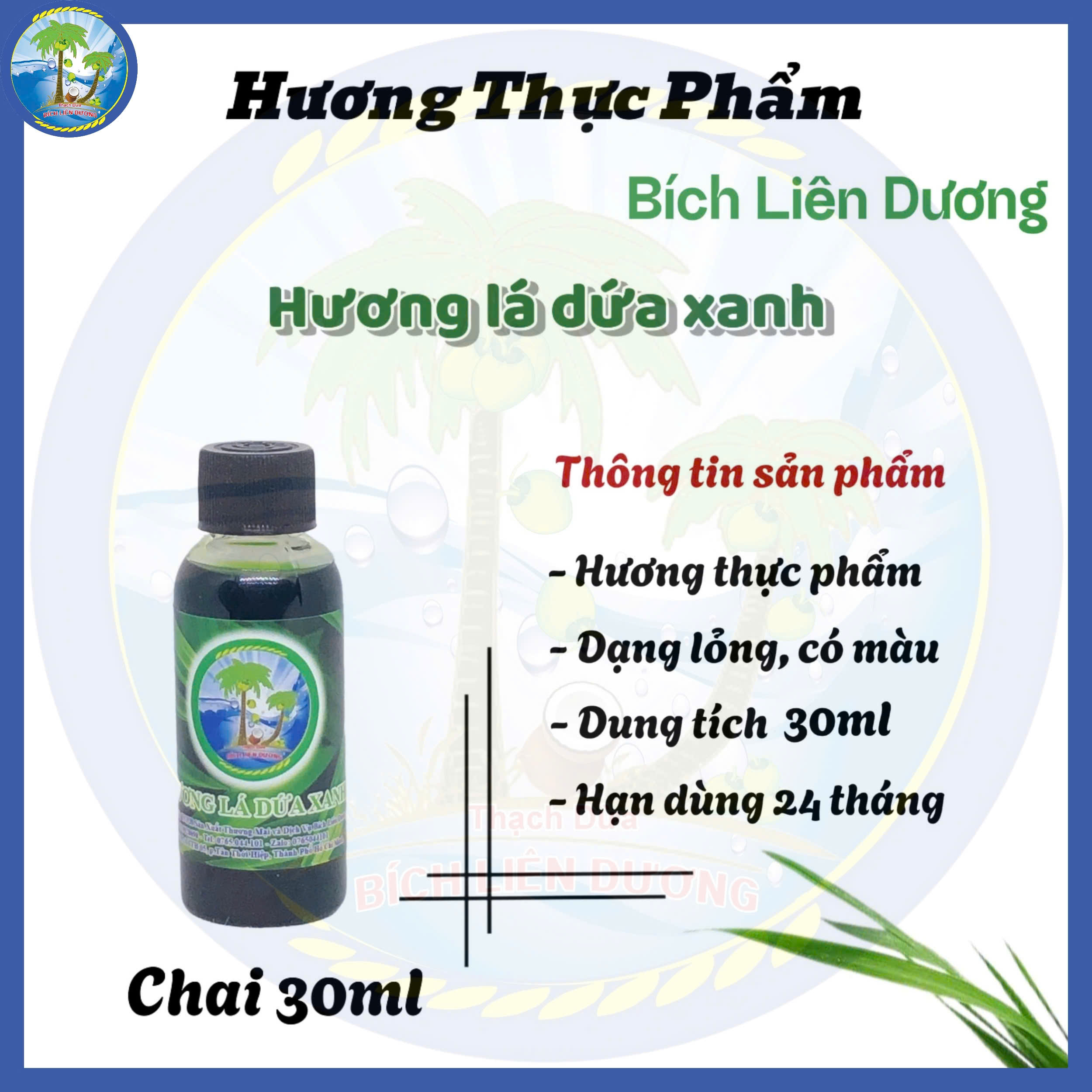 [Chai 30ml] Hương lá dứa xanh_Hương thực phẩm Bích Liên Dương