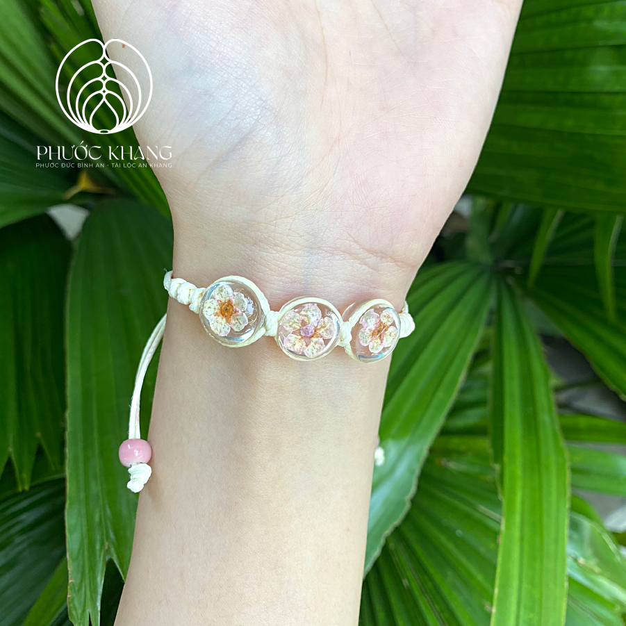 Vòng tay sợi chỉ đỏ may mắn mix đá hoa phước khang