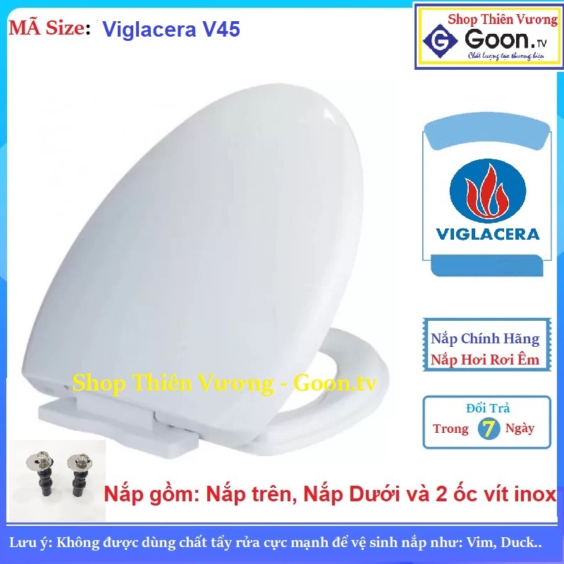 Nắp Bàn cầu Viglacera V45, là nắp thay thế rơi êm