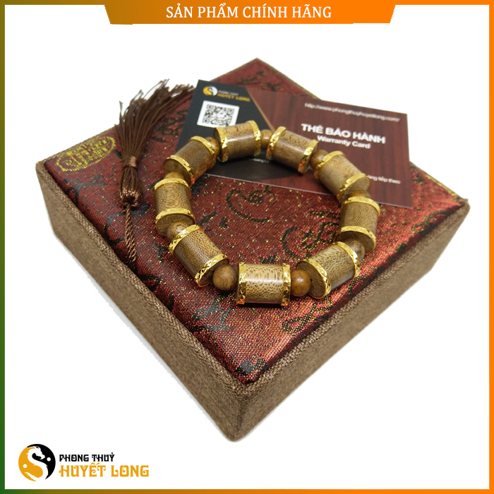 Vòng Trầm Hương Tốc Đốt Trúc Bọc Vàng - Vòng Gỗ Trầm Tự Nhiên - Vòng Gỗ Phong Thủy