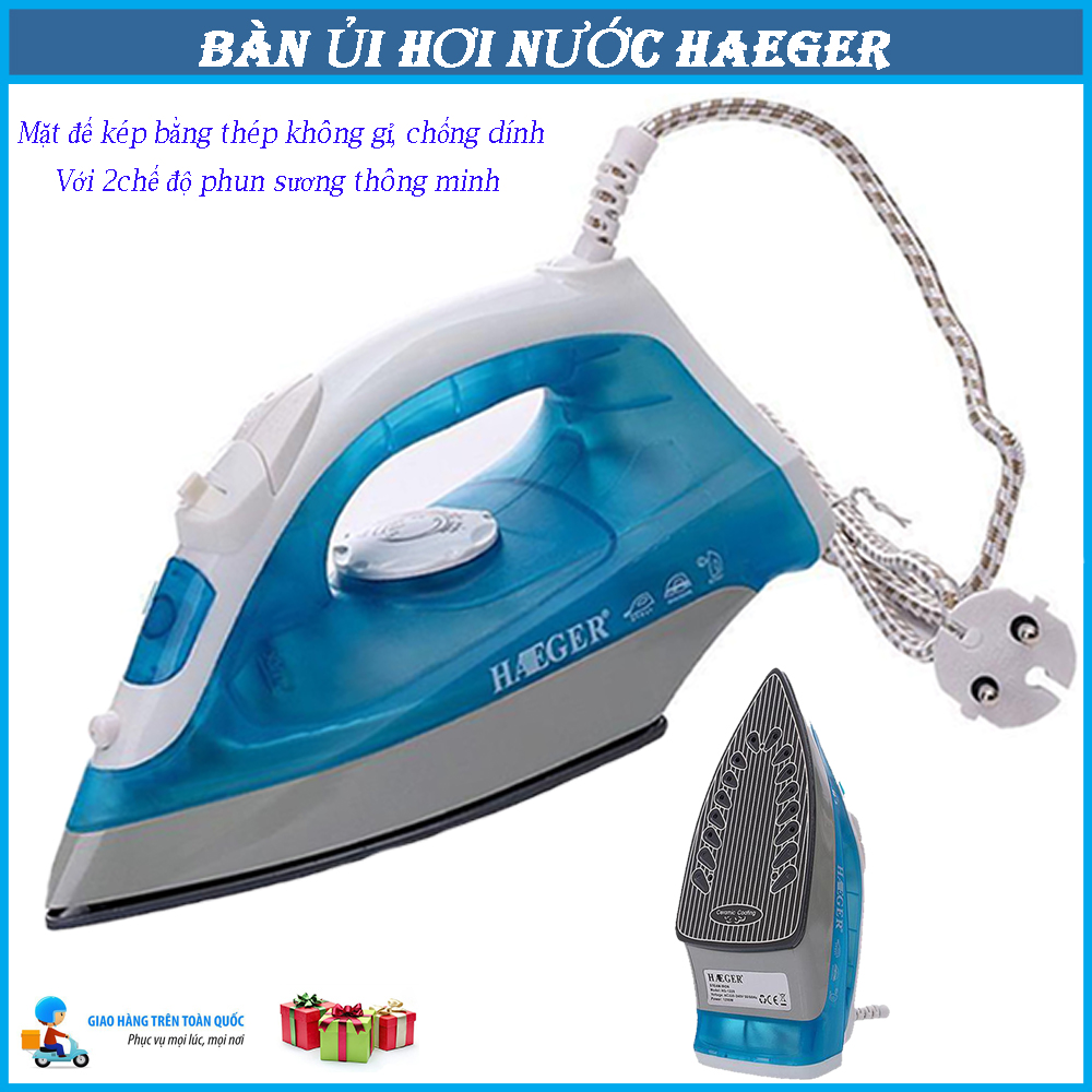 Bàn Là Hơi Nước Haeger,Bàn Ủi Hơi Nước,Bàn Là Quần Áo..ĐẾ KÉP CHỐNG DÍNH,Thiết kế Sang Trọng- Hoạt động mạnh mẽ với 2 chế độ Phun Sương và Phun Hơi. Tặng Kèm 01 Khuyên Móc Điện Thoại .