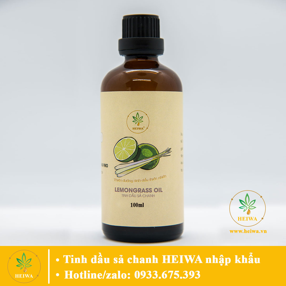 [CHAI LỚN]Tinh dầu Sả chanh 100ML thương hiệu HEIWA nhập khẩu Ấn Độ có giấy kiểm định, nguyên chất 100%