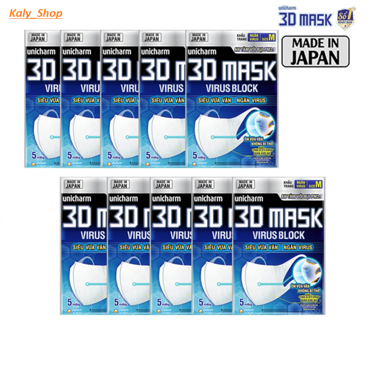 ( Bộ 10 gói ) KT 3D Mask Unicharm Virus Block ( MADE IN JAPAN )