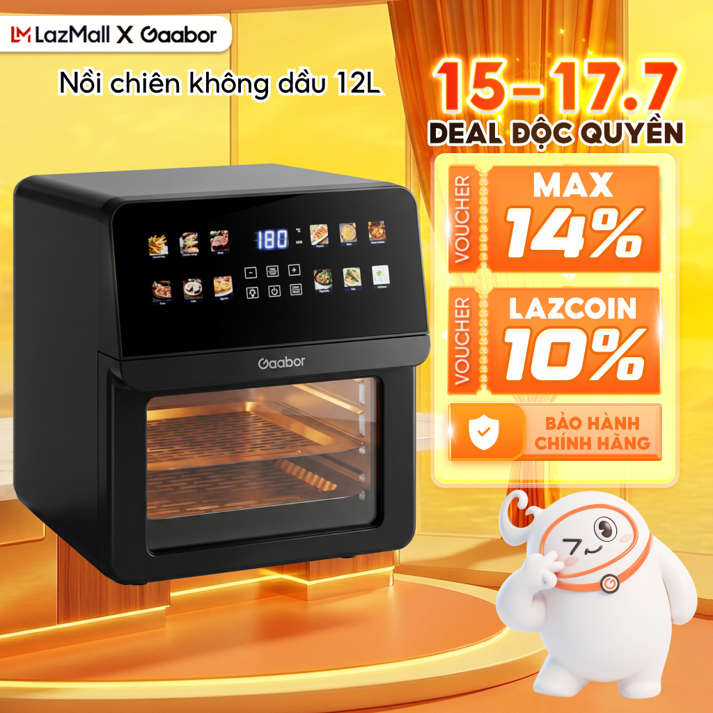 Nồi chiên không dầu Gaabor 12L AF-120T03 cảm ứng màn hình màu kiêm lò nướng 1700W cửa kính quan sát 12 chế độ bảo hành 12 tháng