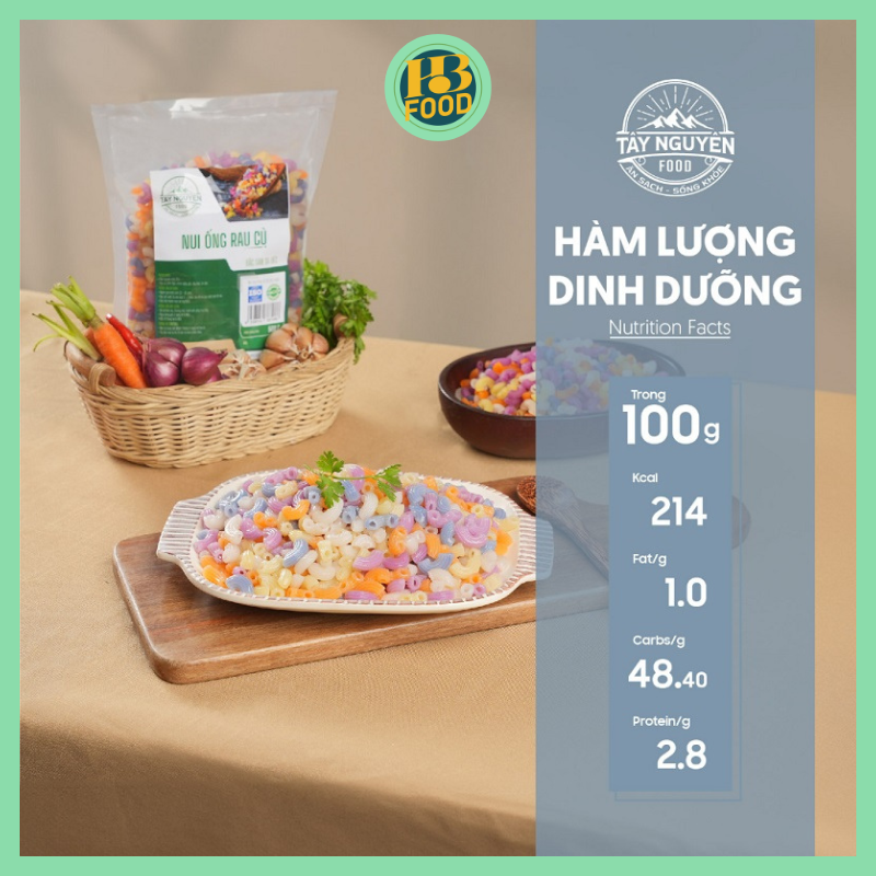 Nui ống rau củ eatclean Tây Nguyên Food - 500g