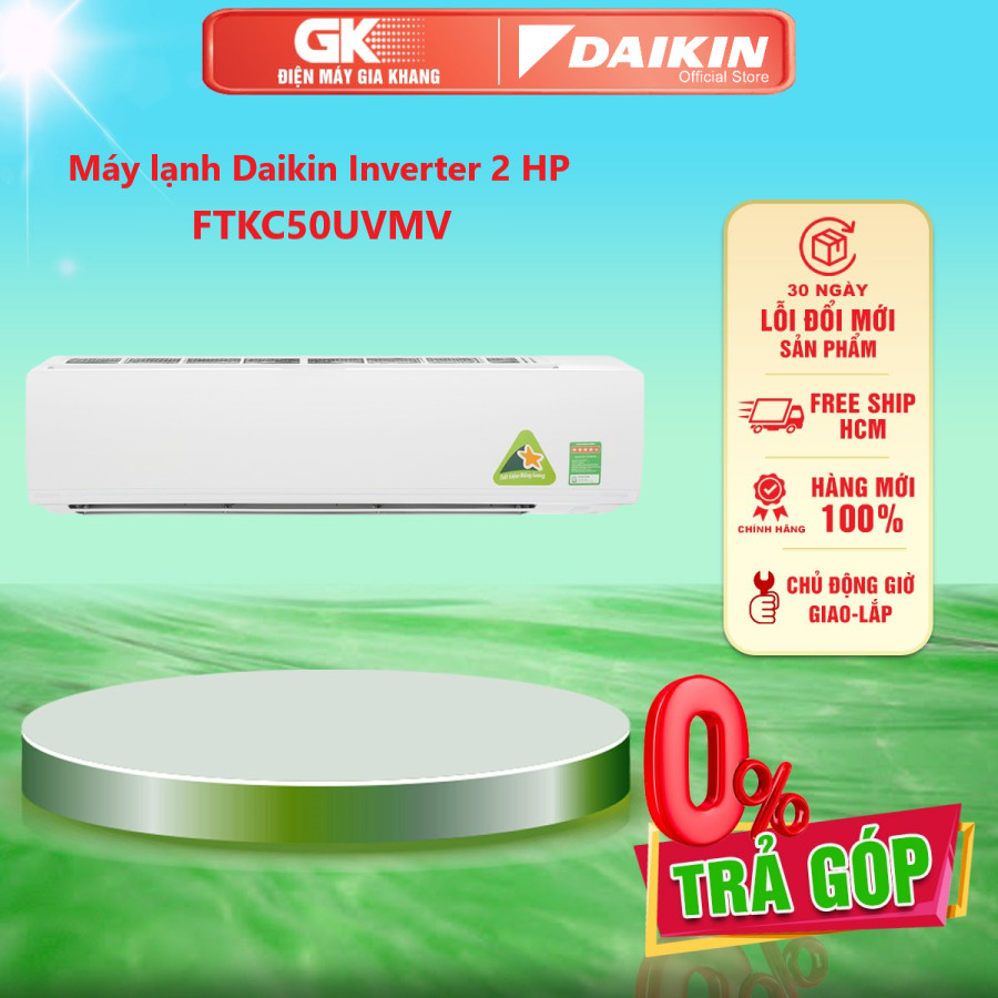 Máy lạnh Daikin Inverter 2 HP FTKC50UVMV Hiệu ứng Coanda giúp tránh gió lùa trực tiếp vào cơ thể dàn lạnh hoạt động êm ái - Bảo hành 12 tháng- Bảo hành 12 th - GIAO TOÀN QUỐC - FREESHIP HCM