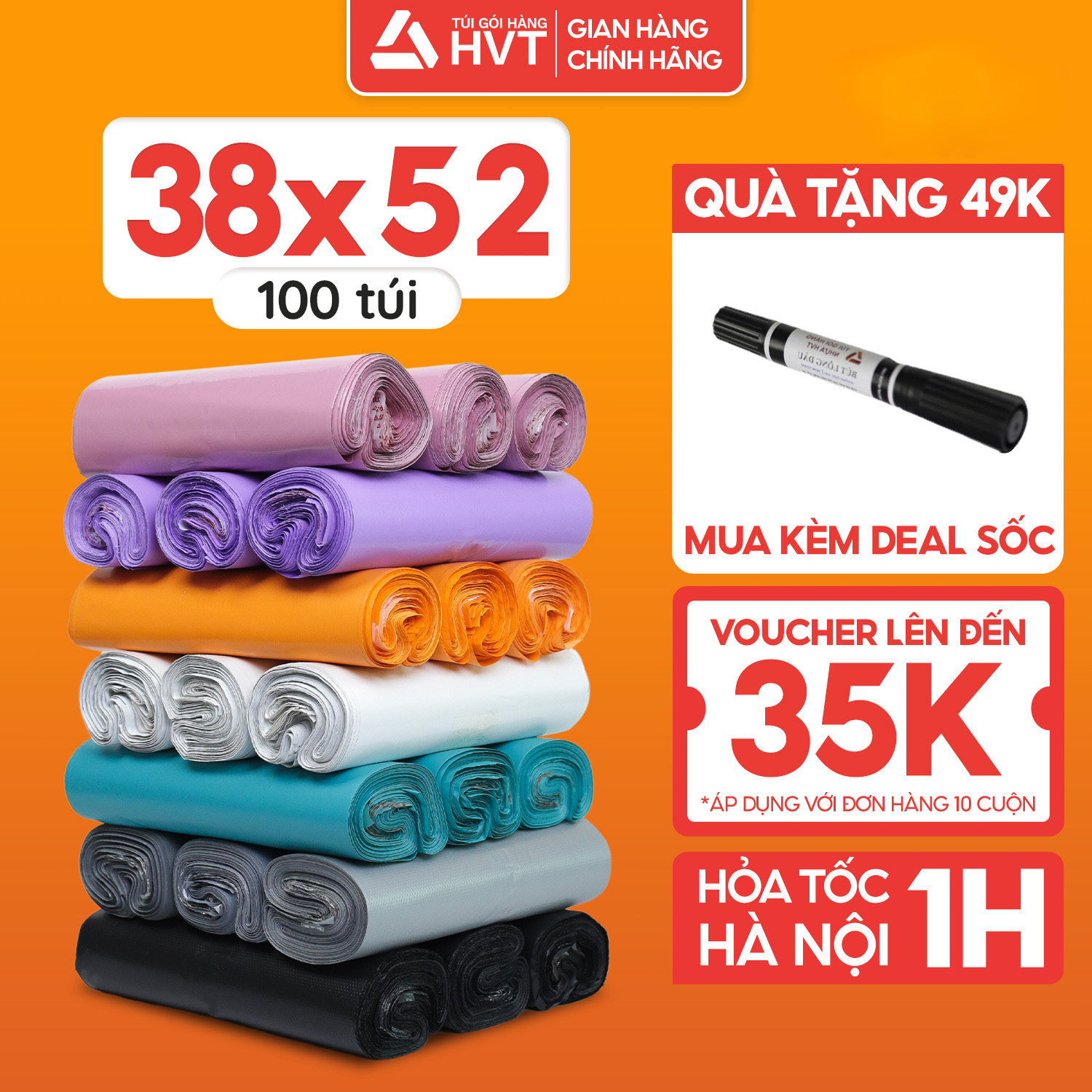 [Mua 2 giảm 5%] Túi gói hàng size 38x52 ( 100 túi) niêm phong tự dính NHỰA HVT, Túi đóng hàng chuyển phát nhanh , giấy in đơn không phai mực