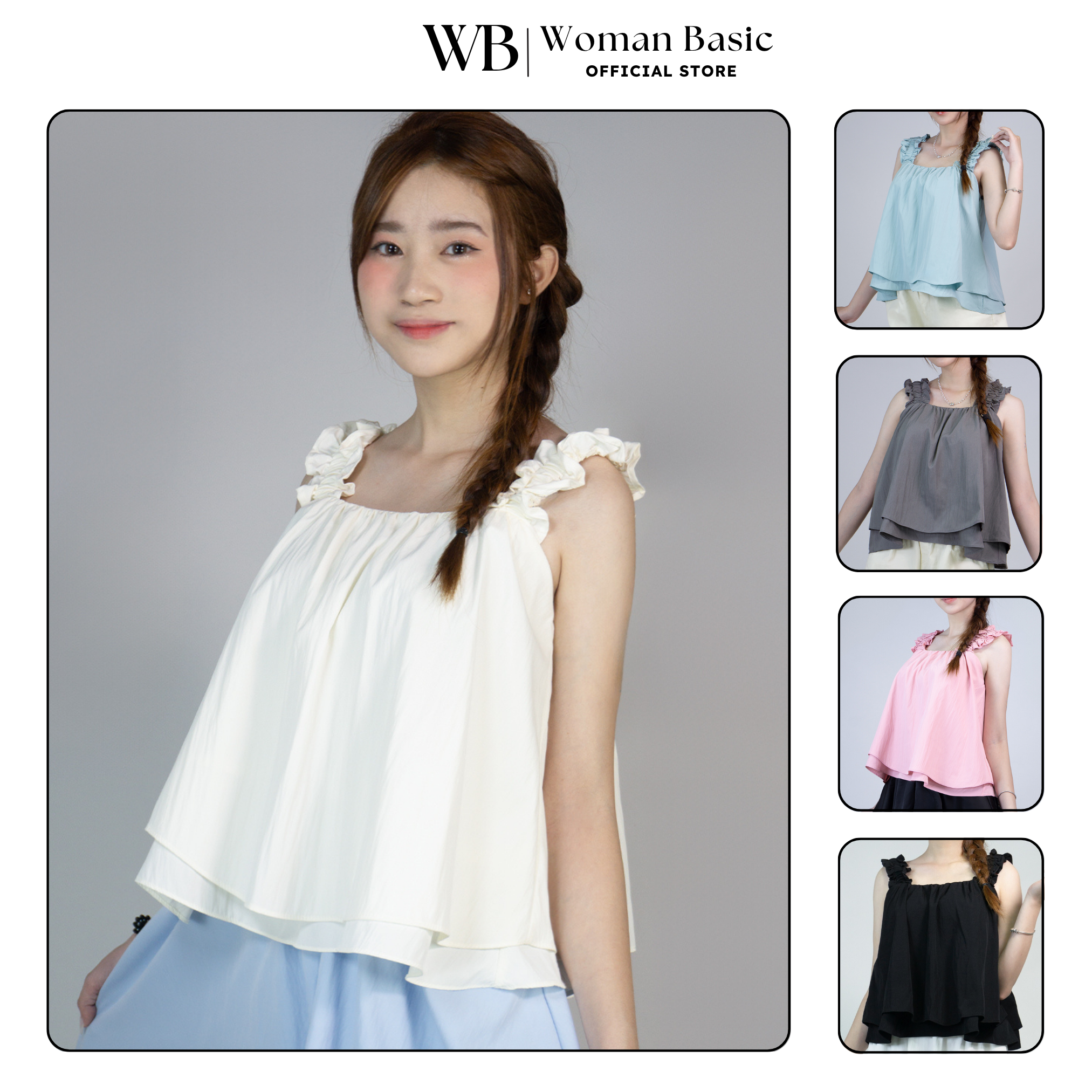  Áo thun nữ WOMAN BASIC dáng babydoll 2 dây thiết kế bèo 2 tầng dễ thương Áo 2 dây nữ bigsize tôn dáng năng động trẻ trung nhiều màu dễ phối đồ AT20 