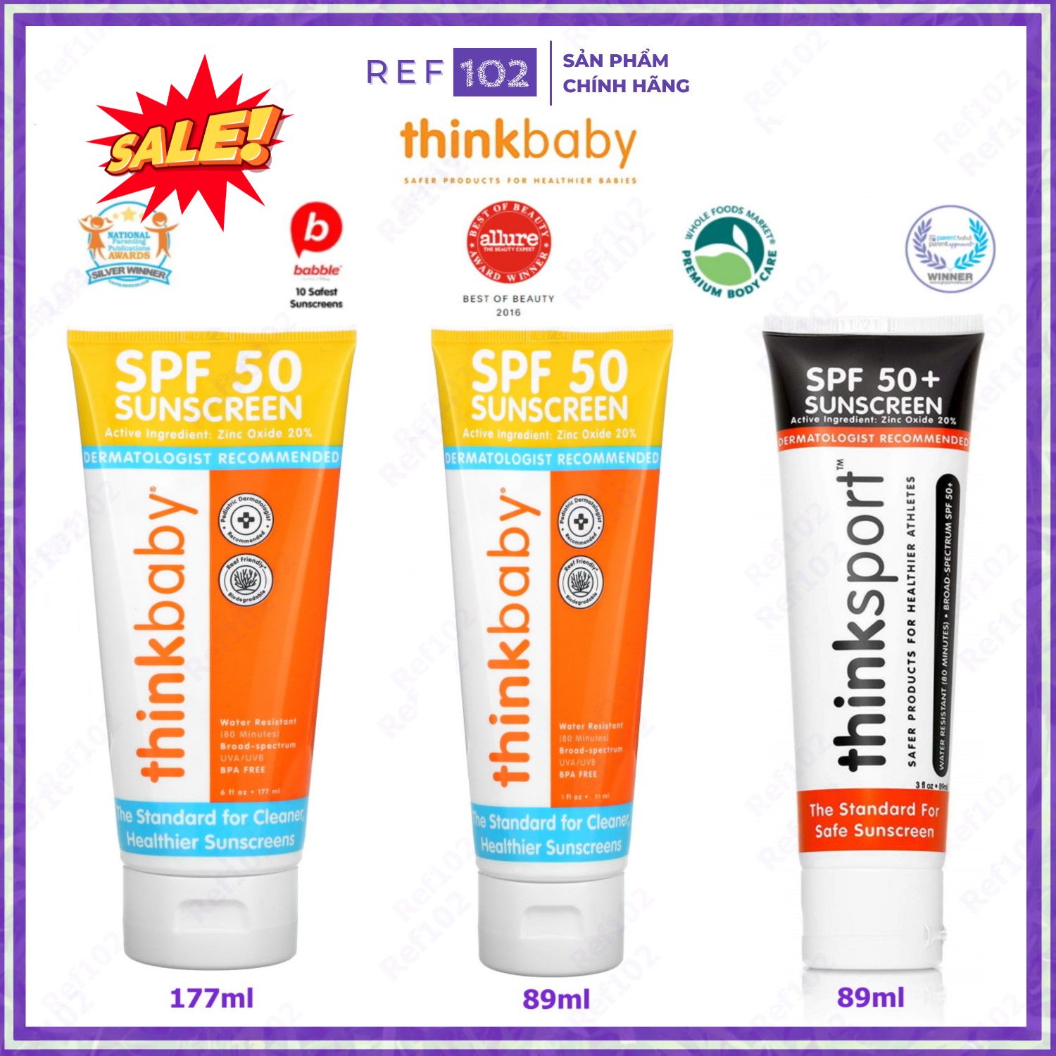 [Date 2024] Kem chống nắng lành tính cho mẹ và bé Thinkbaby Safe Sunscreen - ThinkSport SPF 50 Ref102