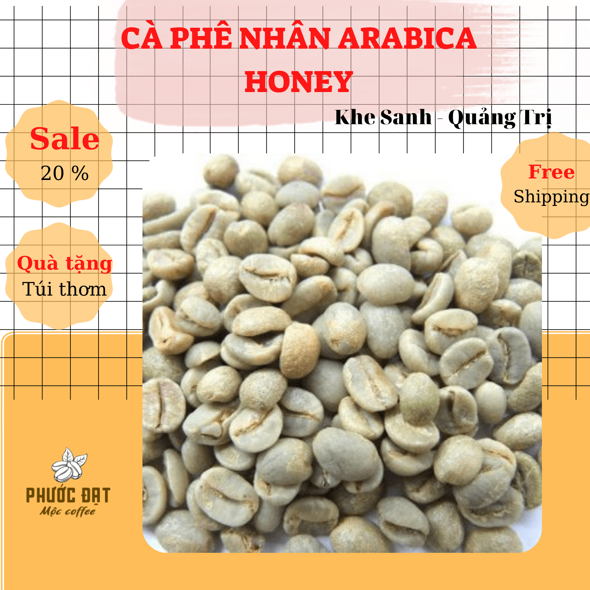 Cà phê arabica honey nhân xanh 1kg hạt to đẹp chọn lọc, sàng 16-18 - cà phê phước đạt khe sanh