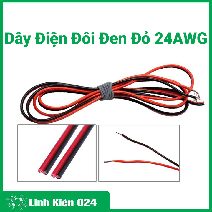 Dây điện đôi đỏ đen nhiều lõi 24AWG lõi nhiều sợi nhỏ, vỏ bọc cách điện tốt