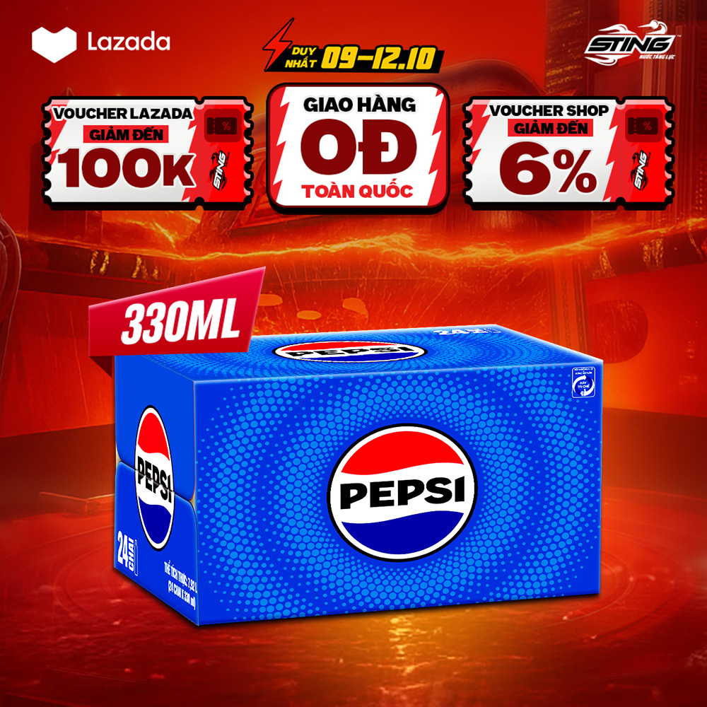 [SALE 10.10-VC ĐẾN 12%] Thùng 24 Chai Nước Ngọt Giải Khát Có Gaz Pepsi (390ml/chai)