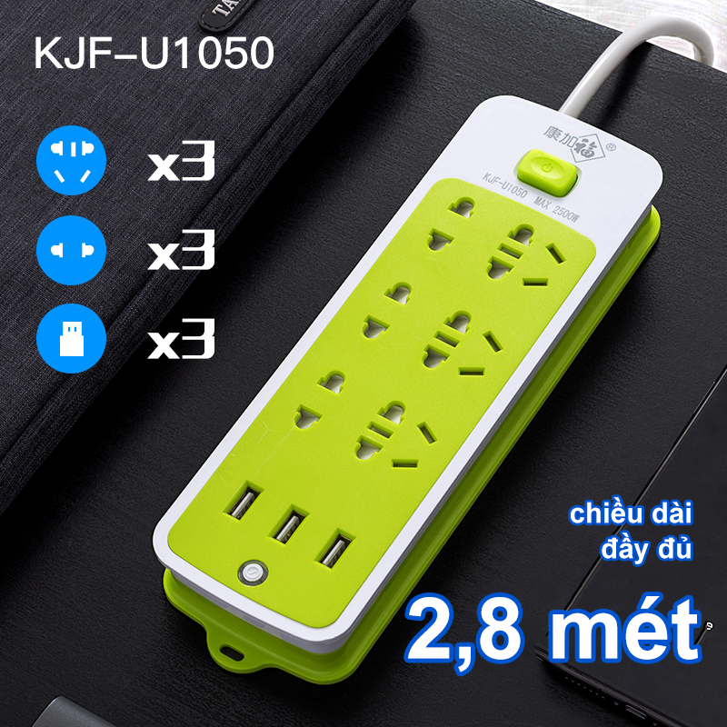 [HCM]【like-】USB ổ cắm thông minh 28 mét ổ cắm gia đình cáp đa chức năng ổ cắm sạc ổ cắm màu trắng và màu xanh lá cây 2500W ổ cắm điện an toàn chống giật, chịu nhiệt