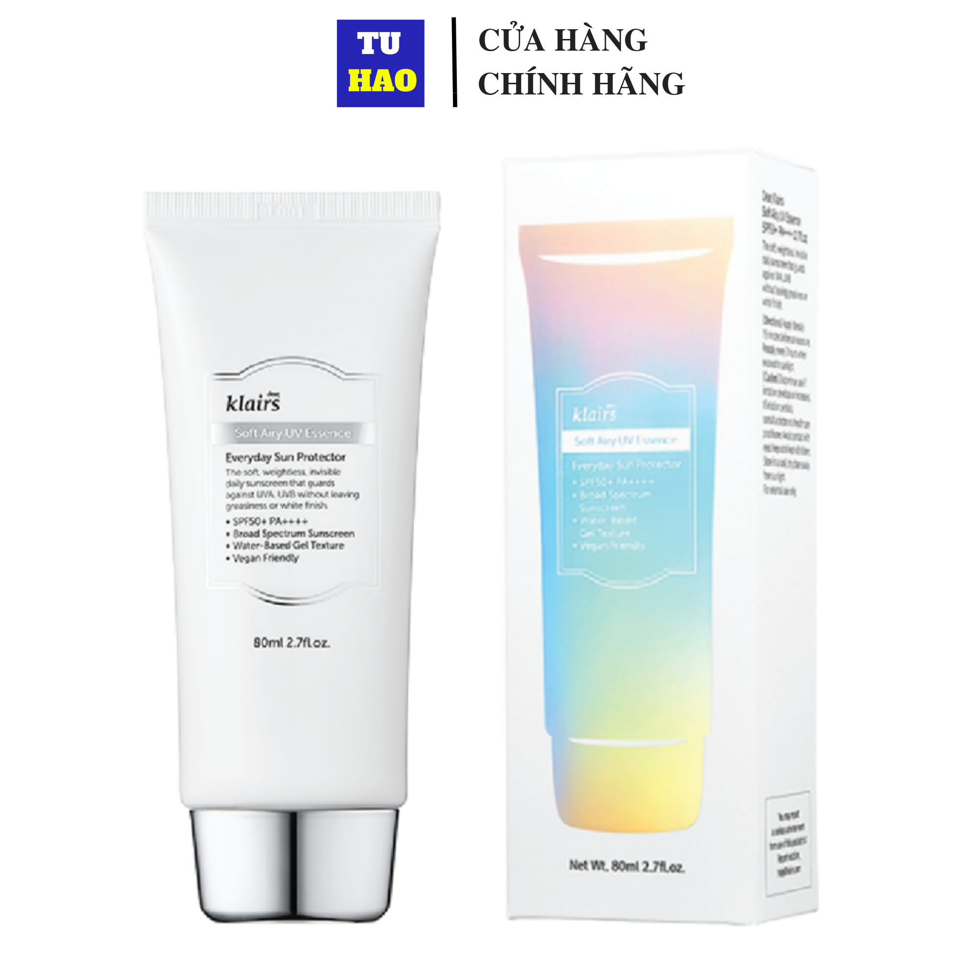Kem Chống Nắng Cho Da Nhạy Cảm Klairs SPF50+ PA++++ 80ml Soft Airy UV Essence