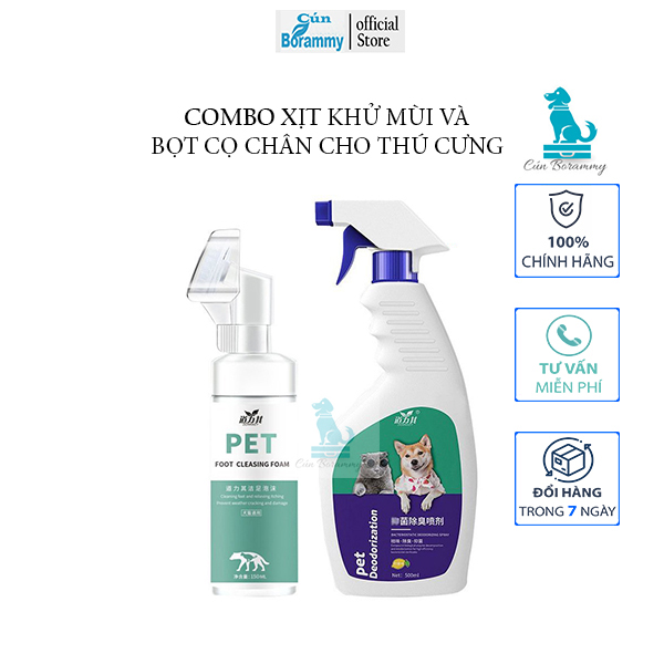 [Hoàn Tiền 10%]Combo xịt khử mùi + cọ chân vệ sinh chân cho thú cưng