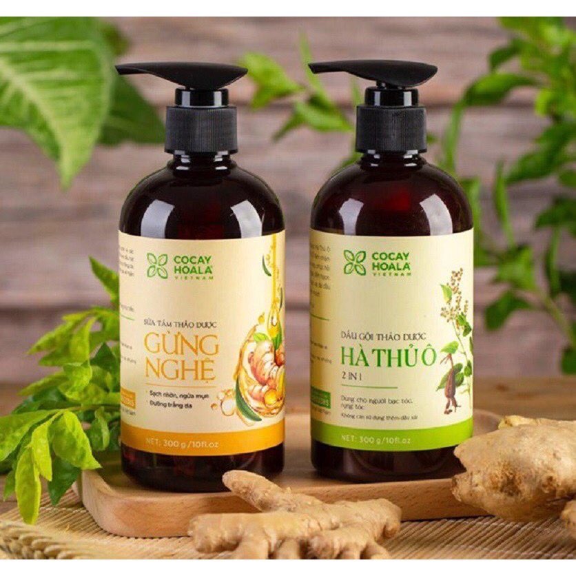 Combo dầu gội hà thủ ô - sữa tắm gừng nghệ cocayhoala