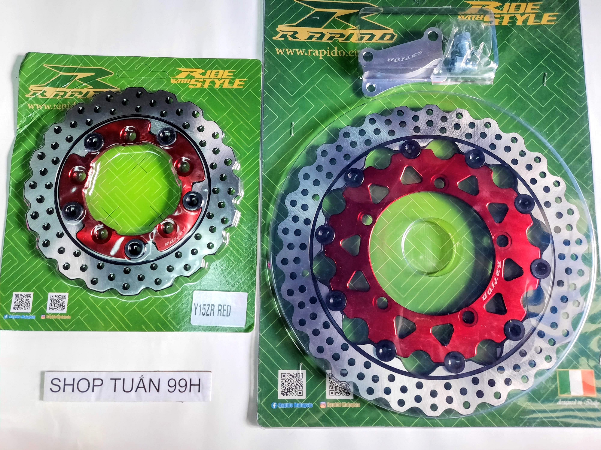Cặp đĩa thắng Rapido màu đỏ combo bát nhôm dành cho Exiter 150