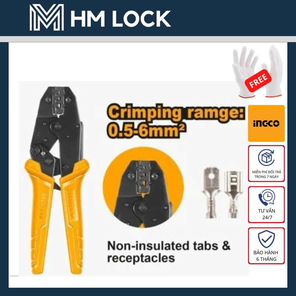Kềm bấm cos dây điện 0.5-6mm2 ingco - hàng chính hãng -hrcpc0506 - hm lock