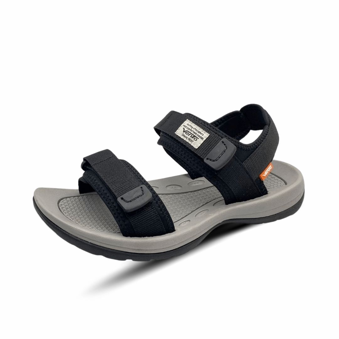 Sandal nam chính hãng hiệu Vento 2 quai ngang SD7939B màu đen có big size 44 45