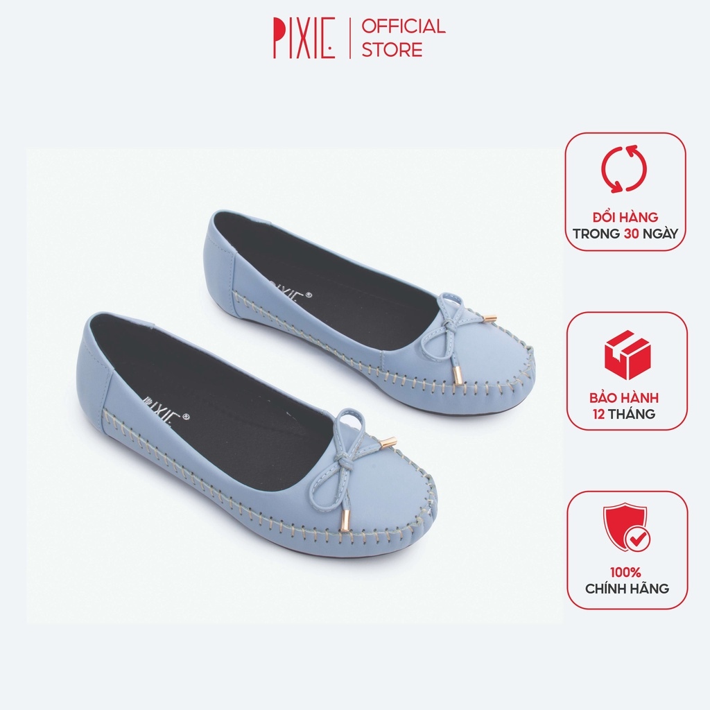 □❇ giày búp bê bệt da bò thật siêu êm gắn nơ nhỏ pixie x603